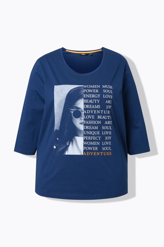 T-shirt avec imprimé photo/message, décolleté rond et manches 3/4