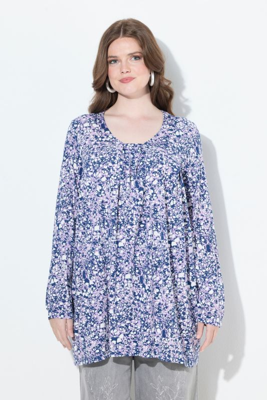 Blouse avec plis fantaisie, décolleté carré et manches longues, coupe évasée
