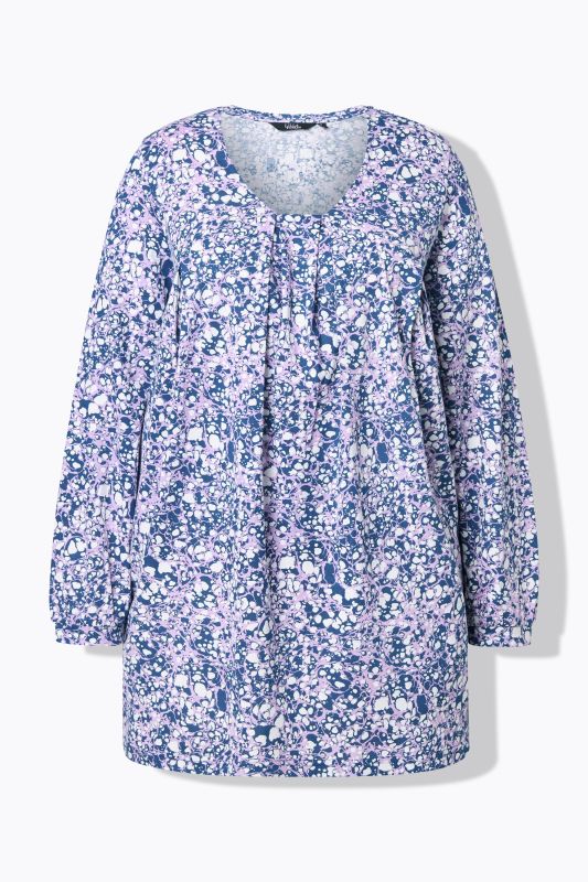 Blouse avec plis fantaisie, décolleté carré et manches longues, coupe évasée