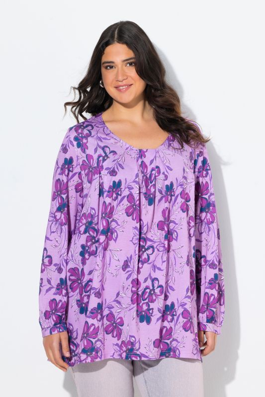 Blouse avec plis fantaisie, décolleté carré et manches longues, coupe évasée