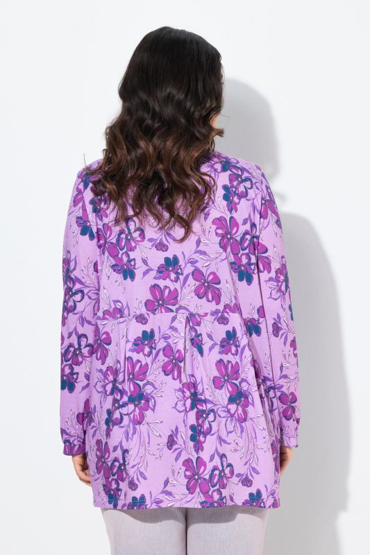 Blouse avec plis fantaisie, décolleté carré et manches longues, coupe évasée