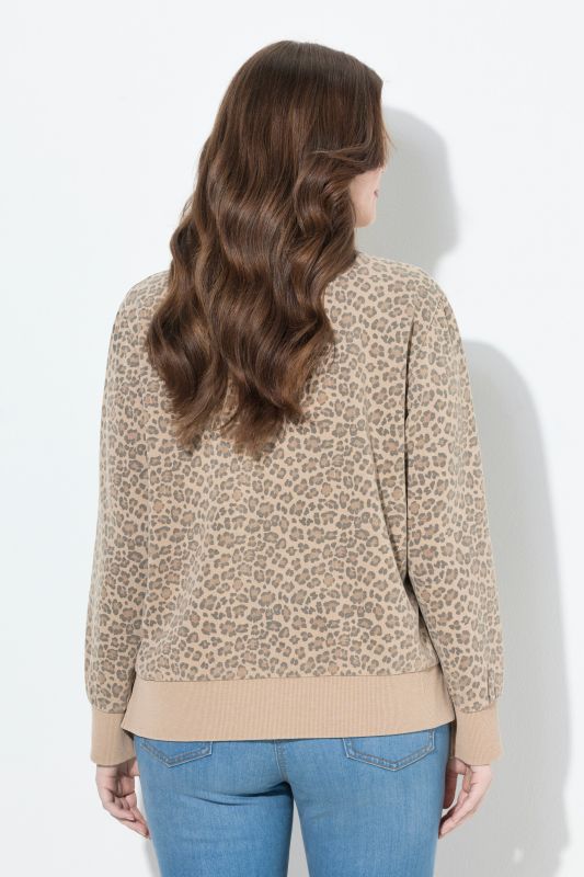 Blouson en molleton motif léopard, col rond et manches longues, patte de boutonnage