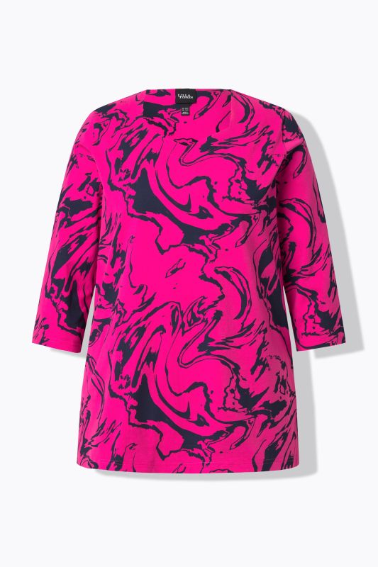 T-shirt coupe évasée, motif marbre, décolleté en forme de cœur et manches 3/4