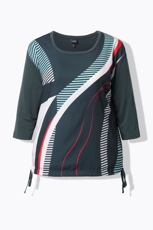 Sweat-shirt oversize avec cordon à la base, motif à rayures, décolleté rond et manches 3/4