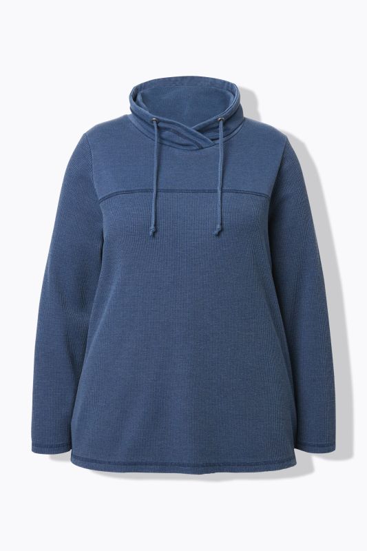 Sweat-shirt col montant et manches longues, piqué texture gaufrée