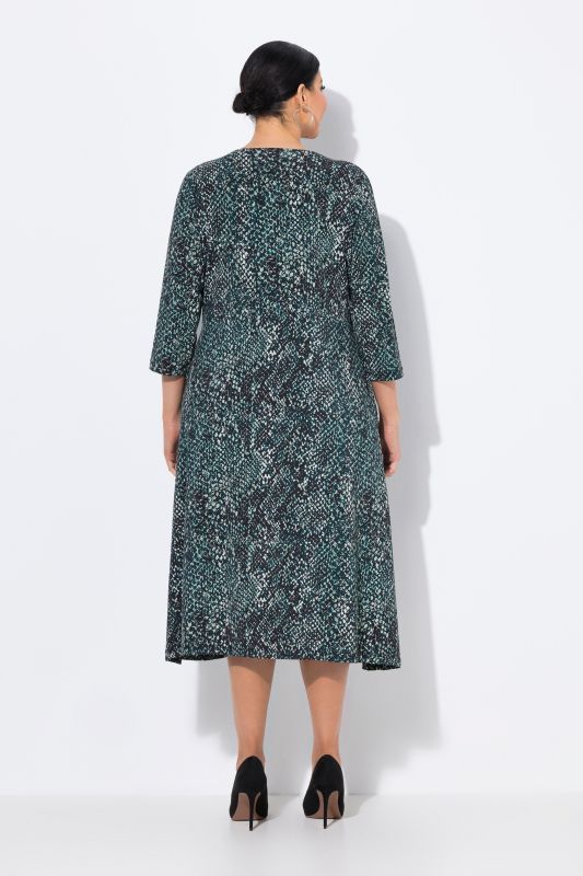 Robe midi en jersey, motif peau de serpent, décolleté en V et manches 3/4