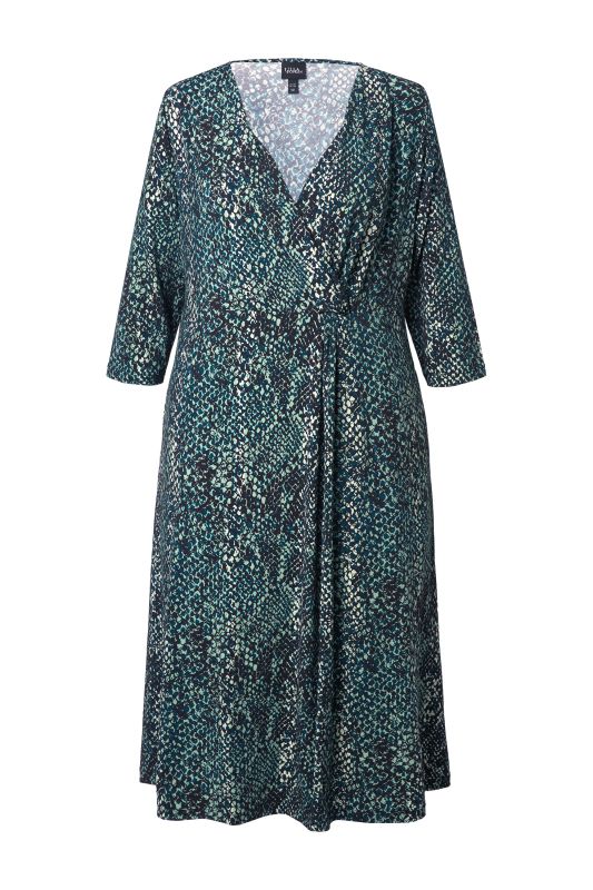 Robe midi en jersey, motif peau de serpent, décolleté en V et manches 3/4