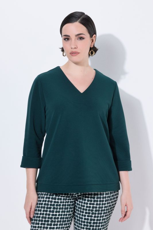 T-shirt manches 3/4 et décolleté en V, tissu texturé