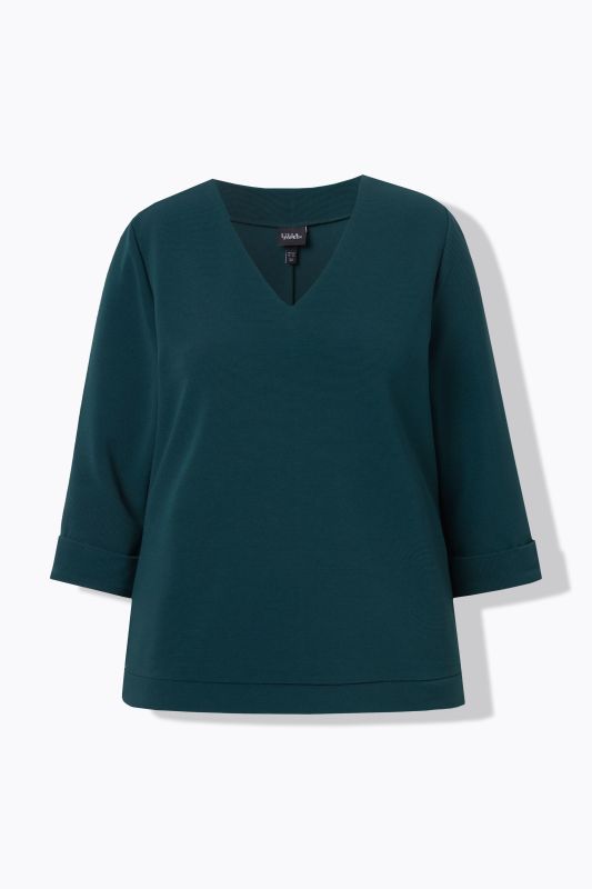T-shirt manches 3/4 et décolleté en V, tissu texturé