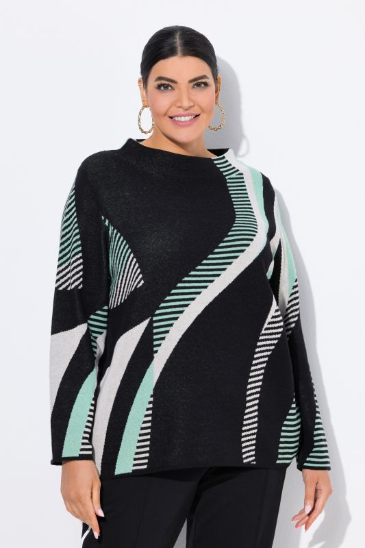 Pull maille Jacquard, col légèrement montant et manches longues