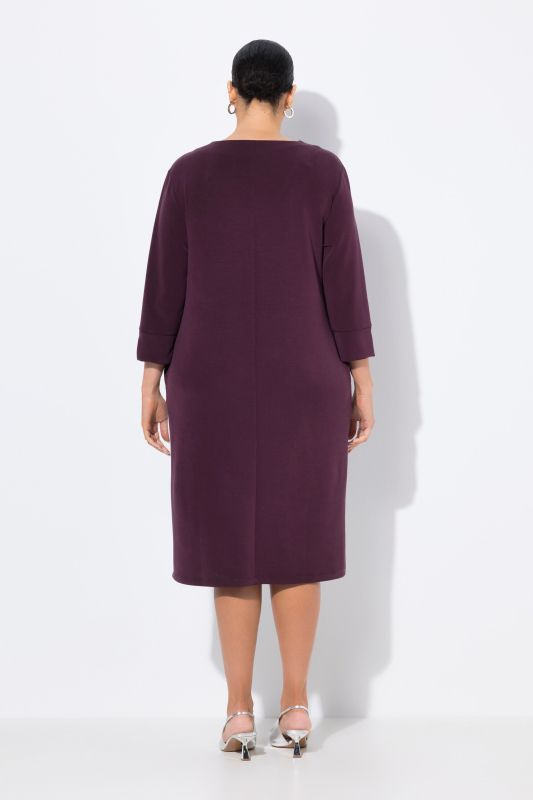 Robe en molleton, modal mélangé, décolleté en V et manches 3/4