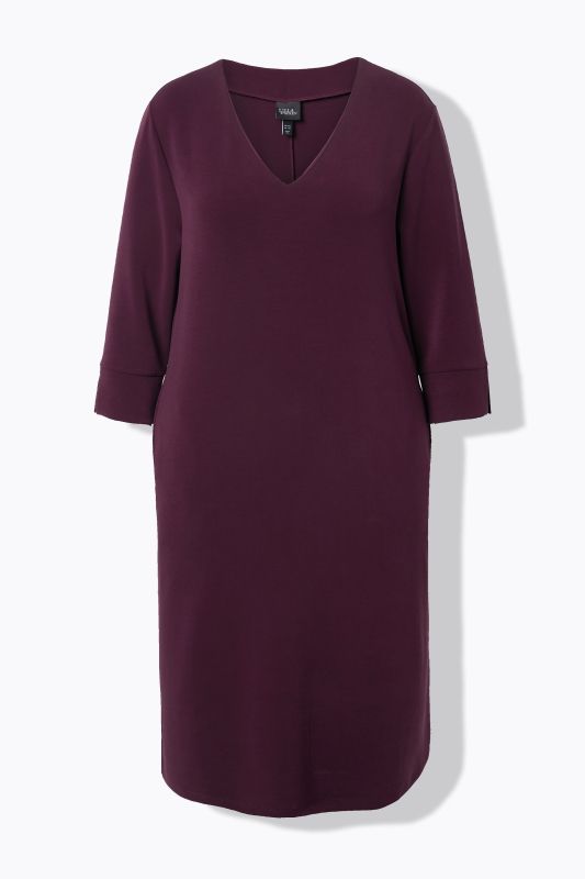 Robe en molleton, modal mélangé, décolleté en V et manches 3/4