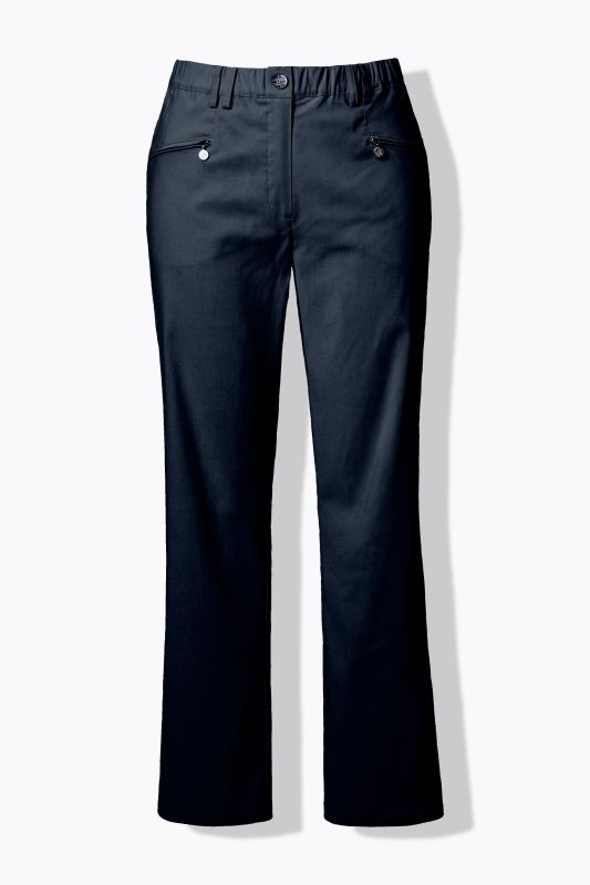 Pantalon Mony en tissu stretch thermique, jambe légèrement carotte, poches zippées