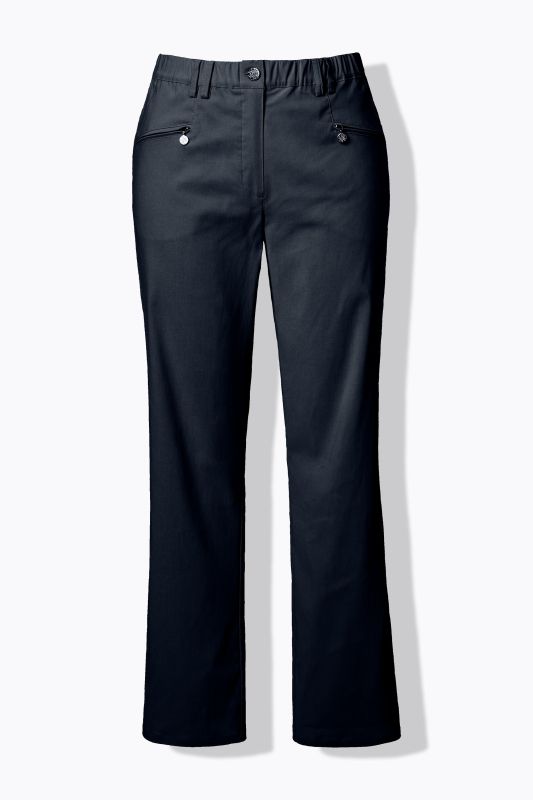 Pantalon Mony en tissu stretch thermique, jambe légèrement carotte, poches zippées