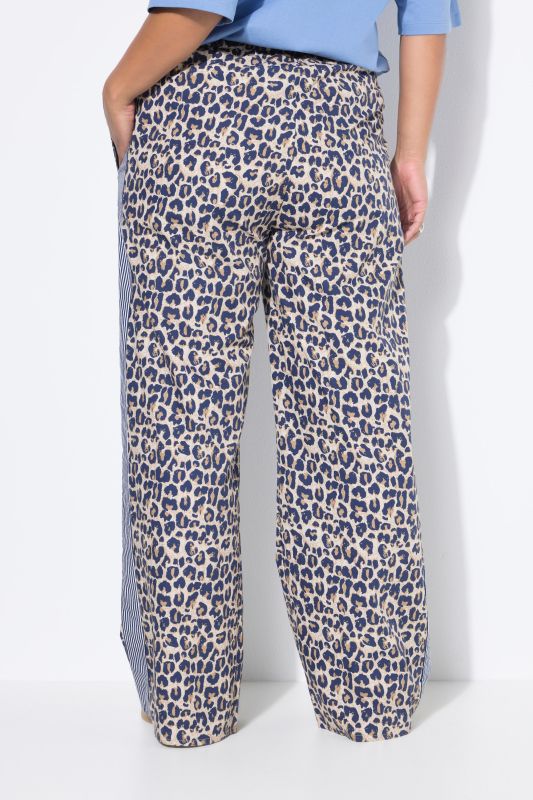 Pantalon en crêpe imprimé léopard, Wide Legs, bande fantaisie sur les côtés