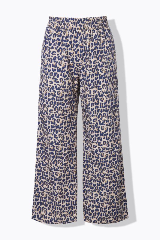 Pantalon en crêpe imprimé léopard, Wide Legs, bande fantaisie sur les côtés