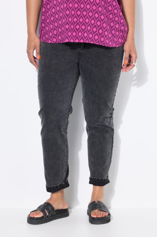 Jean Mom 5 poches, fines rayures