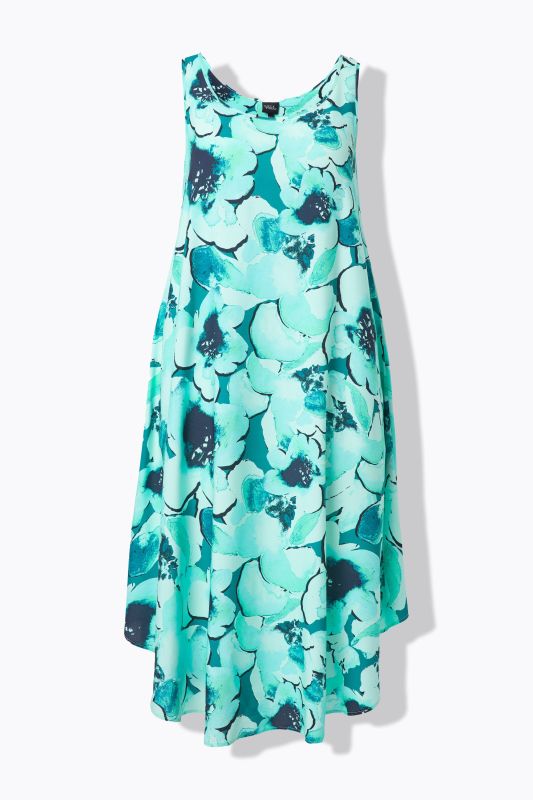 Robe midi sans manches, décolleté rond et imprimé floral, coupe évasée
