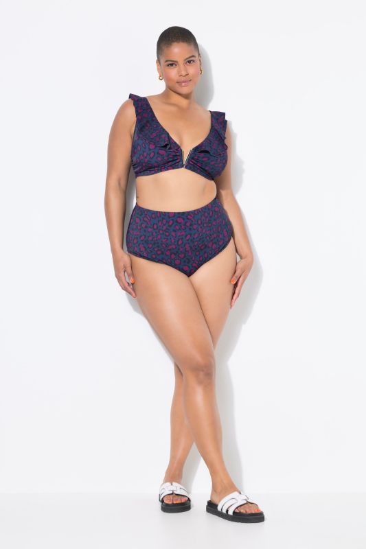 Bas de bikini taille haute, imprimé léopard coloré