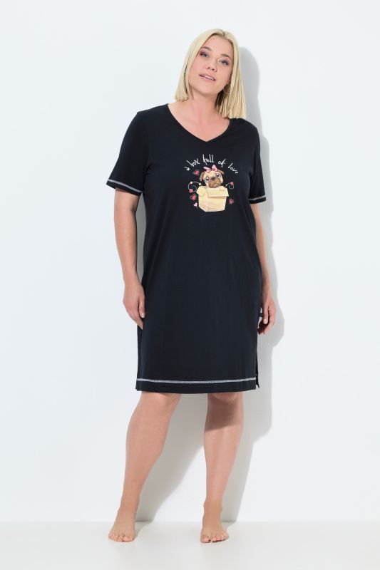 Grand t-shirt avec imprimé, col V et manches courtes