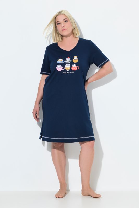 Grand t-shirt avec imprimé, col V et manches courtes