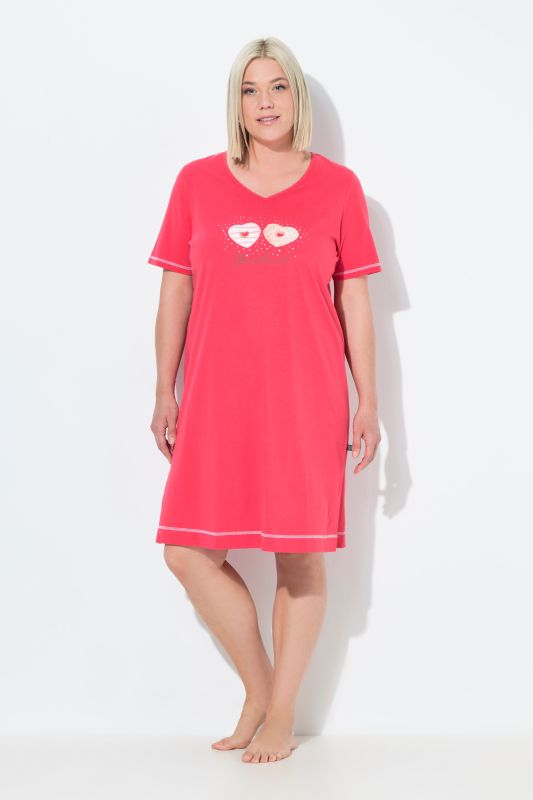 Grand t-shirt avec imprimé, col V et manches courtes