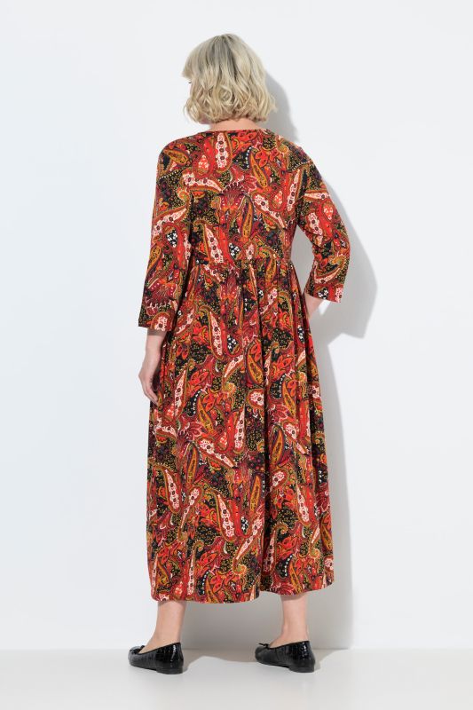 Robe maxi en jersey, motif cachemire, décolleté en V et manches 3/4, coupe évasée