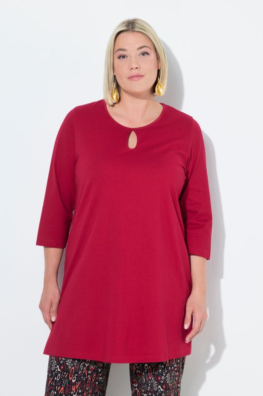 T-shirt long coupe évasée, décolleté rond et manches 3/4