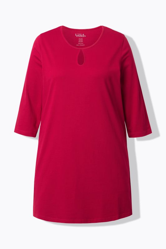 T-shirt long coupe évasée, décolleté rond et manches 3/4