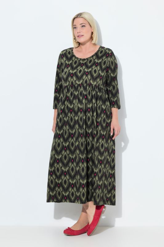 Robe maxi en jersey, décolleté en V et manches 3/4, coupe évasée