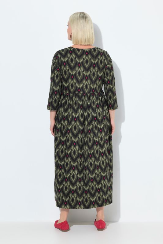 Robe maxi en jersey, décolleté en V et manches 3/4, coupe évasée