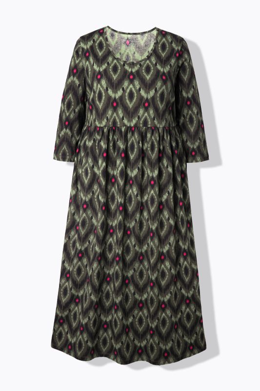 Robe maxi en jersey, décolleté en V et manches 3/4, coupe évasée