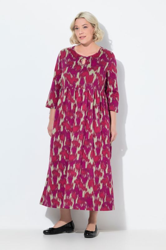 Robe maxi en jersey, coupe évasée, décolleté rond et manches 3/4