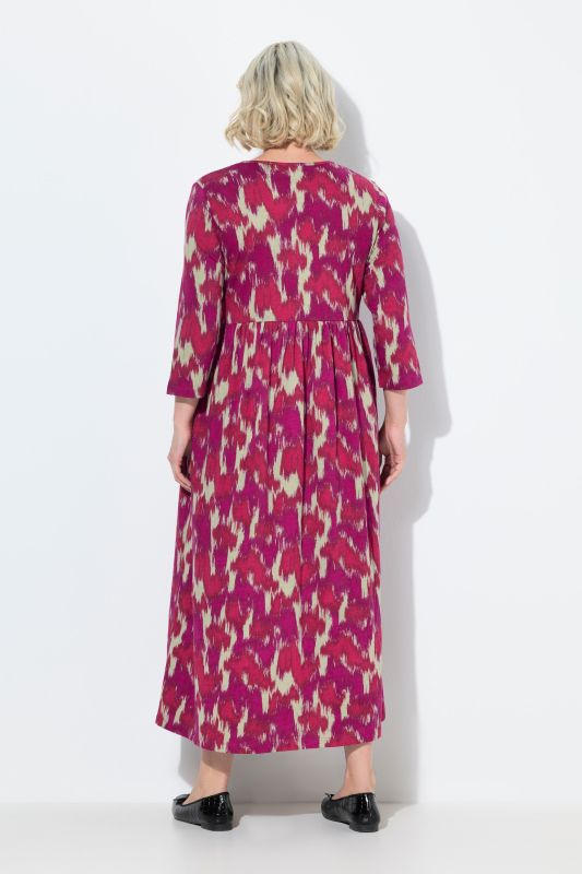 Robe maxi en jersey, coupe évasée, décolleté rond et manches 3/4