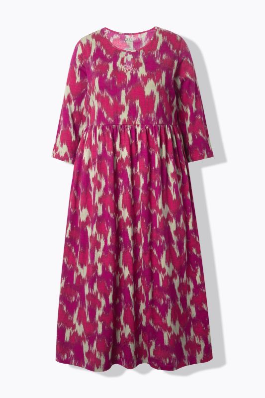 Robe maxi en jersey, coupe évasée, décolleté rond et manches 3/4