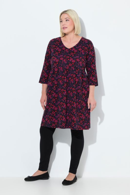 Robe en jersey, coupe évasée, décolleté en V et manches 3/4