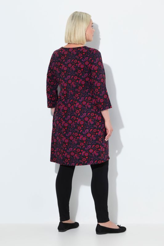 Robe en jersey, coupe évasée, décolleté en V et manches 3/4
