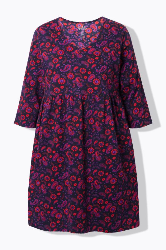 Robe en jersey, coupe évasée, décolleté en V et manches 3/4