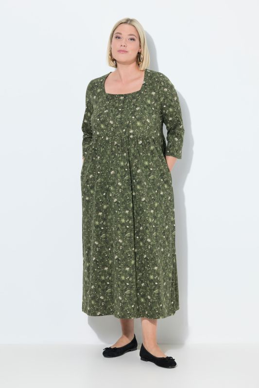 Robe maxi en jersey motif à fleurs, décolleté carré et manches 3/4, coupe évasée