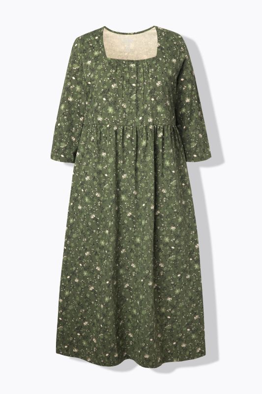 Robe maxi en jersey motif à fleurs, décolleté carré et manches 3/4, coupe évasée