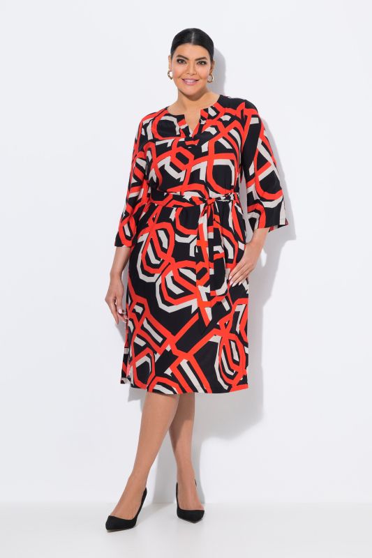 Robe col tunisien, manches 3/4 et imprimé graphique