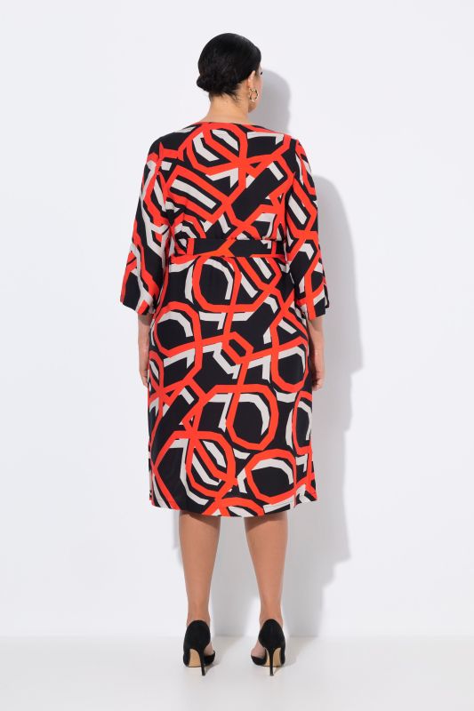 Robe col tunisien, manches 3/4 et imprimé graphique