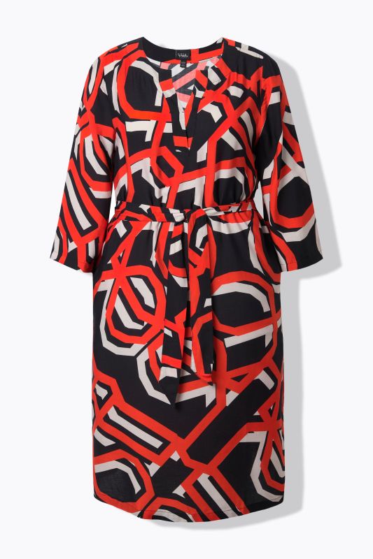 Robe col tunisien, manches 3/4 et imprimé graphique