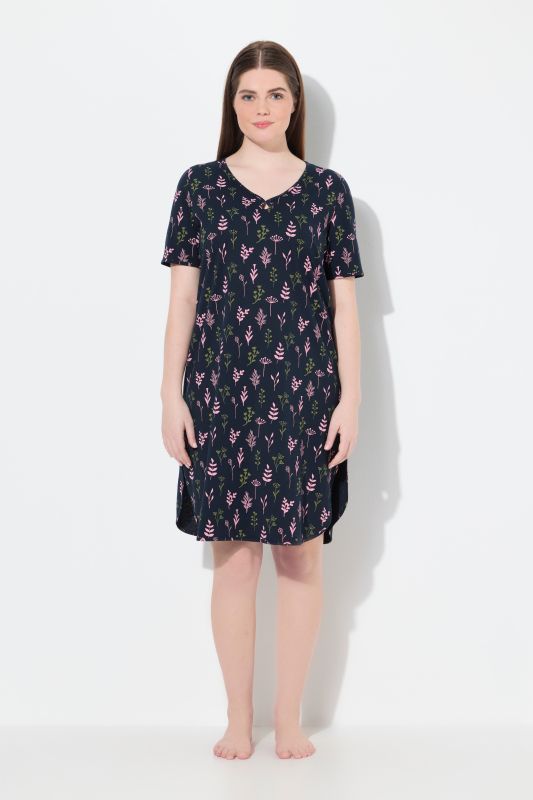 Chemise de nuit en coton bio. Encolure en V et manches courtes