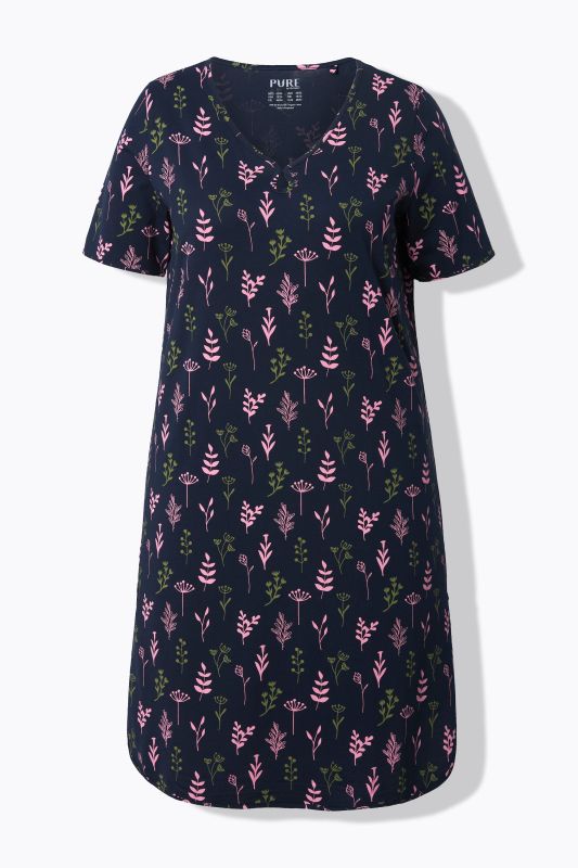 Chemise de nuit en coton bio. Encolure en V et manches courtes
