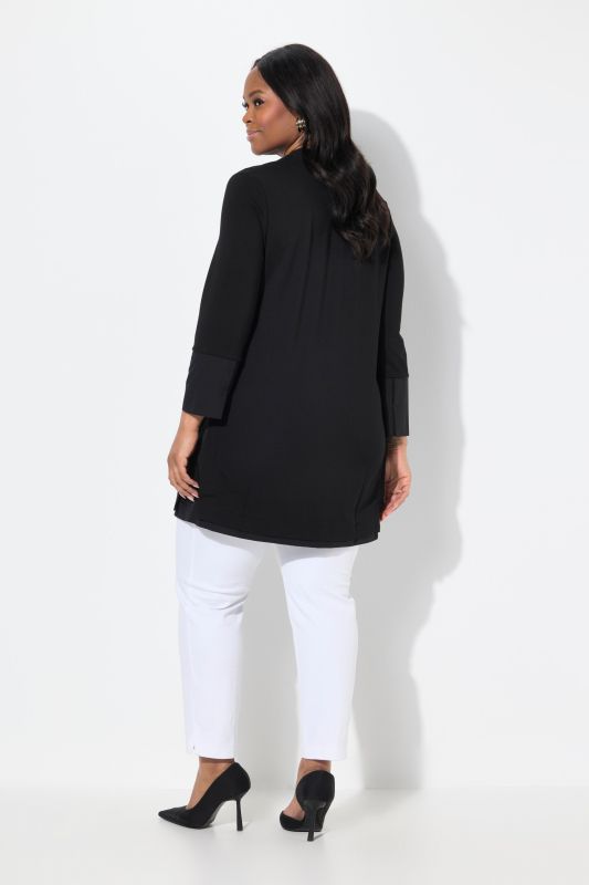 T-shirt long, maille point de Rome. Col calice et manches 3/4
