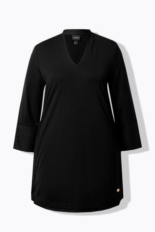 T-shirt long, maille point de Rome. Col calice et manches 3/4