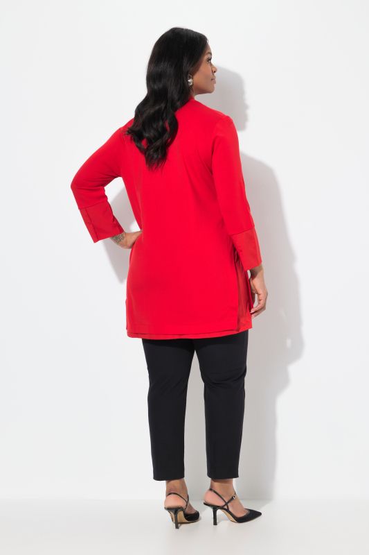 T-shirt long, maille point de Rome. Col calice et manches 3/4