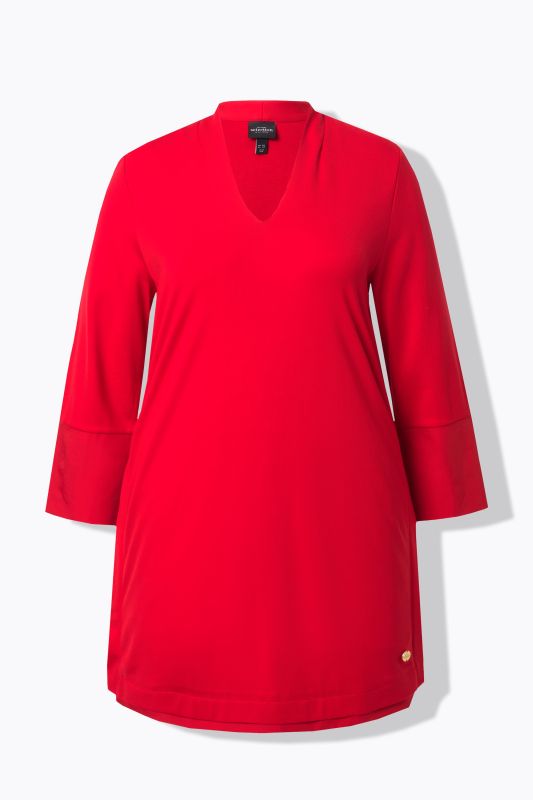 T-shirt long, maille point de Rome. Col calice et manches 3/4