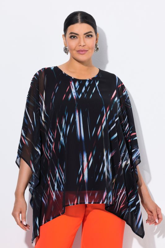 Tunique oversize en mousseline rayée, décolleté rond et manches 3/4